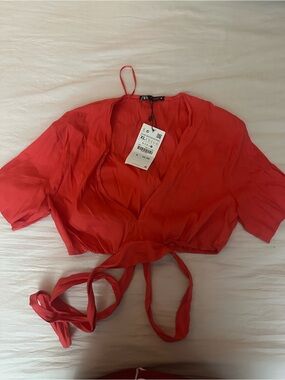 ZARA Crimson Wrap Crop Top